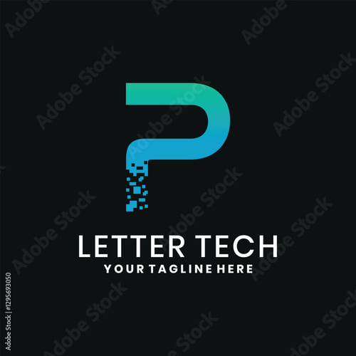 Pixel letter P logo design with gradient color