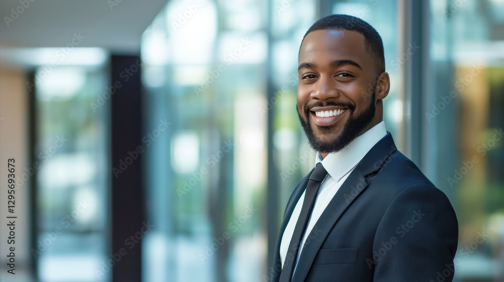 Fototapeta premium Professional businessman smiling in modern office environment