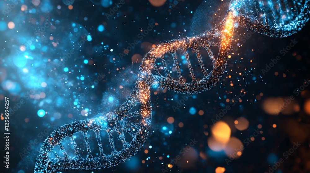 Digital DNA Helix Infused with Light in Abstract Representation
