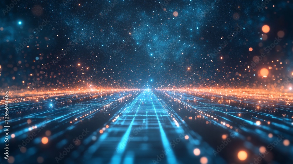 Obraz premium Floating Digital Pathway Through a Starry Sky in 4D Graphics