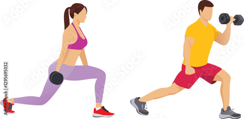 Strong Female Weightlifter Illustration in Bold Fitness Workout Poses on Transparent Background

