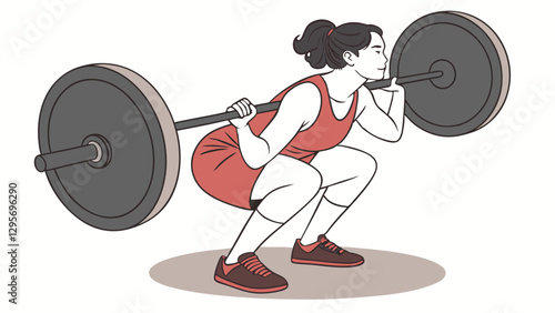 Strong Female Weightlifter Illustration in Bold Fitness Workout Poses on Transparent Background

