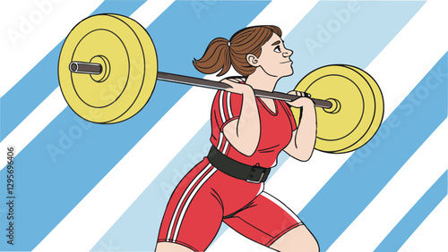 Strong Female Weightlifter Illustration in Bold Fitness Workout Poses on Transparent Background
