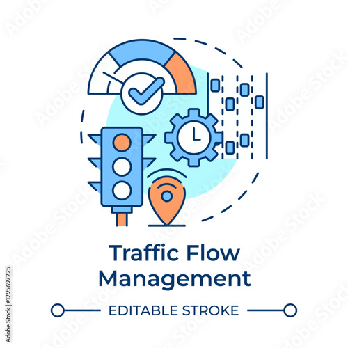 Traffic flow management multi color concept icon. Real time adjustments of road infrastructure. Vehicle regulation. Round shape line illustration. Abstract idea. Graphic design. Easy to use in booklet
