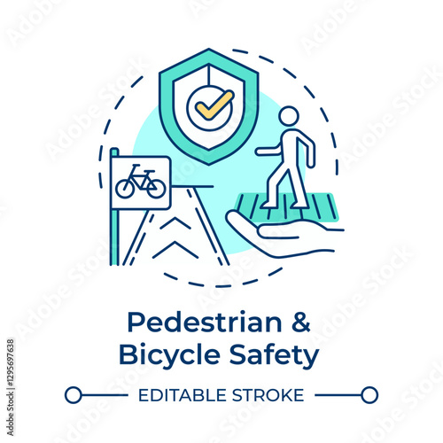 Pedestrian and bicycle safety multi color concept icon. Secure environment for non motorized road users. Round shape line illustration. Abstract idea. Graphic design. Easy to use in booklet