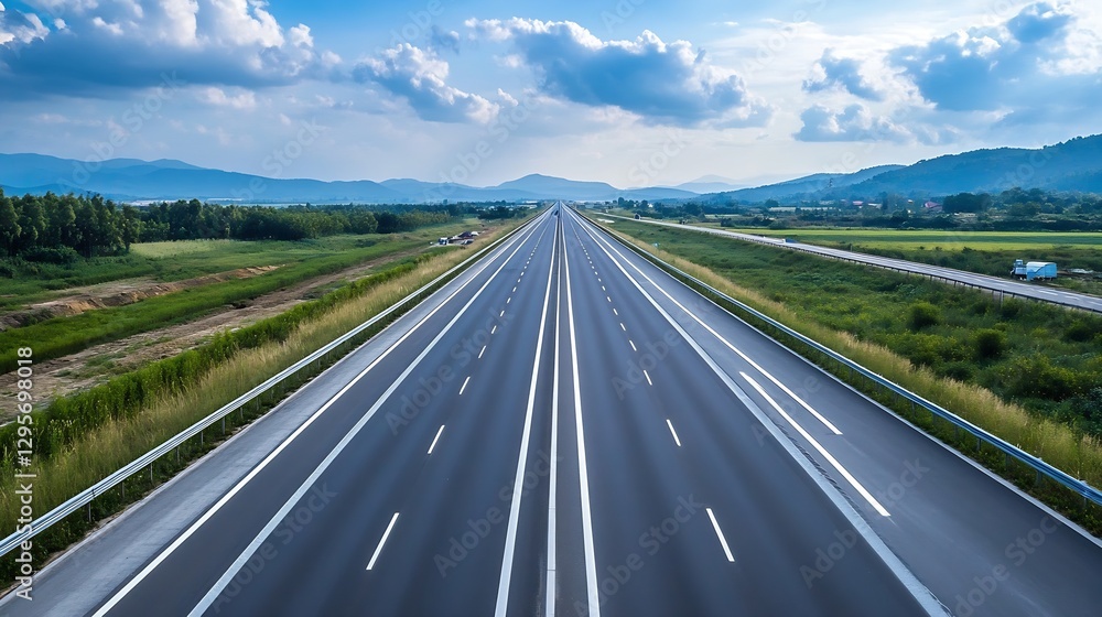 Obraz premium Panoramic View of Expansive Highway Stretching into the Distance Under Clear Sky : Generative AI