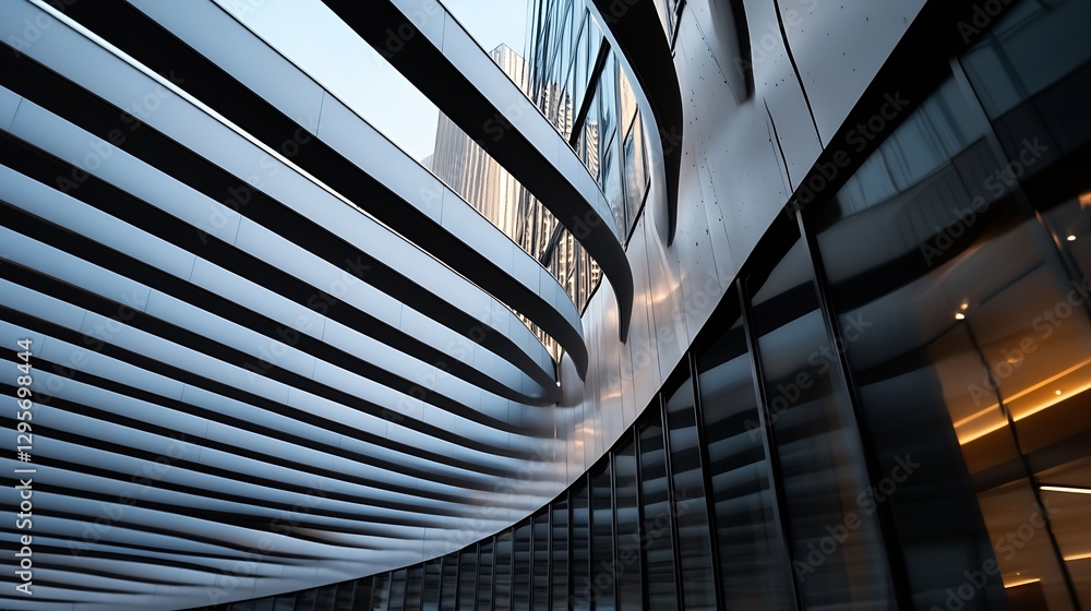 Fototapeta premium Modern architecture with sleek lines and reflections showcasing contemporary city design and style : Generative AI