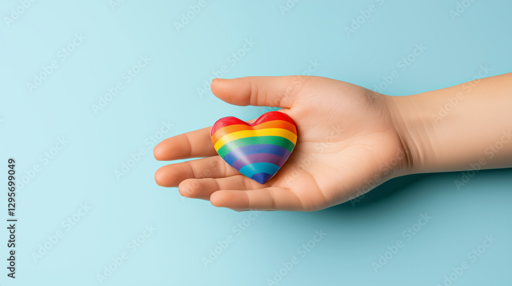 Celebrating love and diversity hand holding rainbow heart studio soft Celebrating love and diversity hand holding rainbow heart studio soft