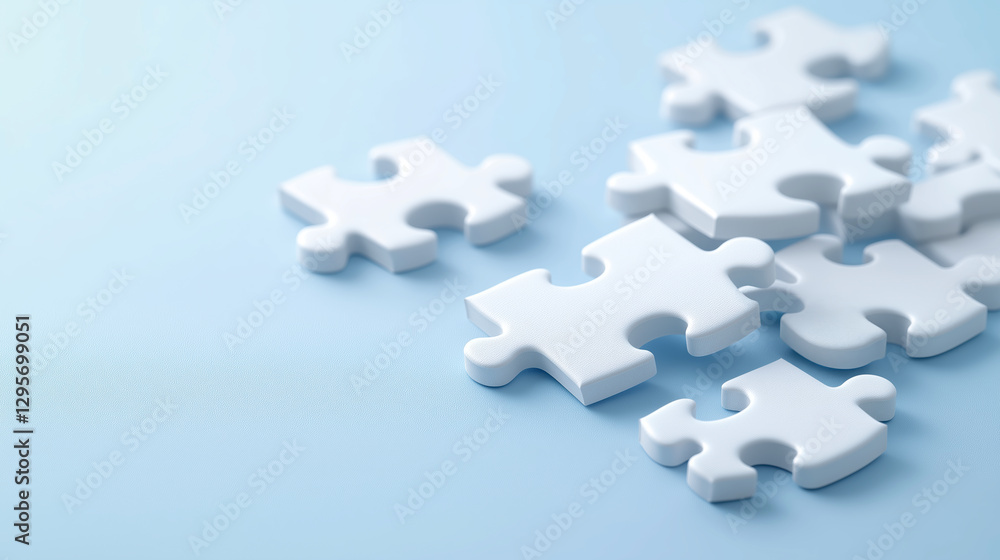 Puzzle pieces on blue background artistic concept still life view Puzzle pieces on blue background artistic concept still life view