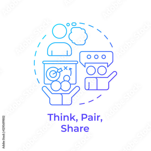 Think, pair, share blue gradient concept icon. Teamwork planning. Learning strategy, brainstorm. Round shape line illustration. Abstract idea. Graphic design. Easy to use in infographic