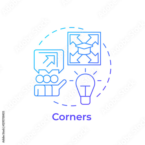 Corners blue gradient concept icon. Learning methodology, critical thinking. Education, creativity. Round shape line illustration. Abstract idea. Graphic design. Easy to use in infographic