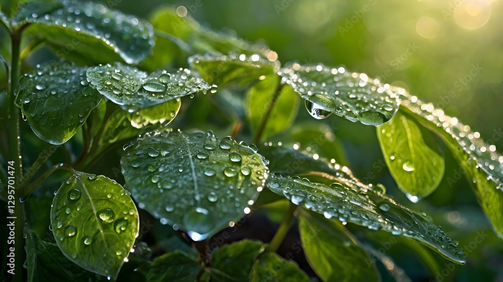 rain drops on a leaf, A fresh green leaves covered in morning dew, glistening under the first light of sunrise rain drops on a leaf, A fresh green leaves covered in morning dew, glistening under the first light of sunrise