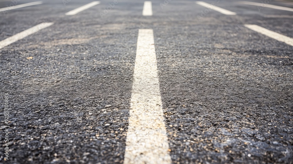 Fototapeta premium Detailed Close-Up of a Weathered Asphalt Road with White Line Paint Markings