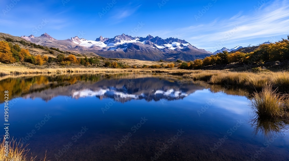 Breathtaking mountain landscape with reflection in tranquil lake under clear blue sky : Generative AI Breathtaking mountain landscape with reflection in tranquil lake under clear blue sky : Generative AI