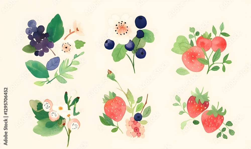 Set forest berries, on a white background, Generative AI Set forest berries, on a white background, Generative AI