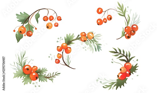 Wallpaper Mural Set forest berries, on a white background, Generative AI Torontodigital.ca