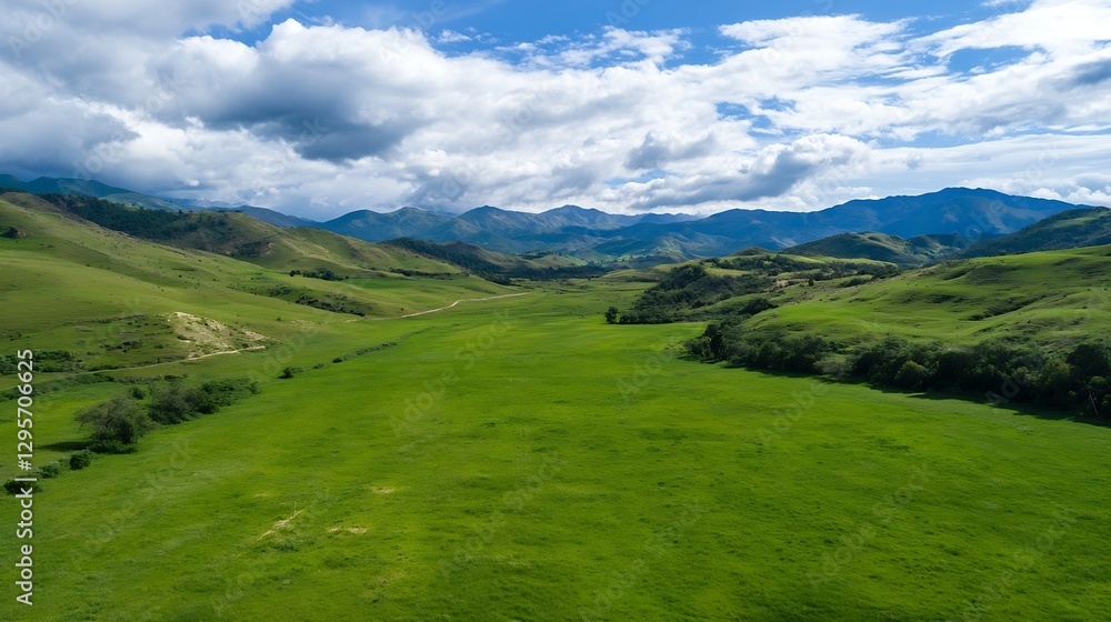 Breathtaking Aerial Views of Green Rolling Hills Under Dramatic Sky : Generative AI Breathtaking Aerial Views of Green Rolling Hills Under Dramatic Sky : Generative AI