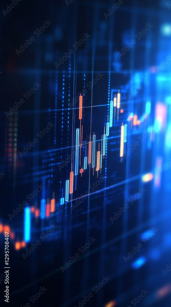 Vector background of a stock market candlestick chart, with a blue color theme, high resolution, glowing lines Vector background of a stock market candlestick chart, with a blue color theme, high resolution, glowing lines
