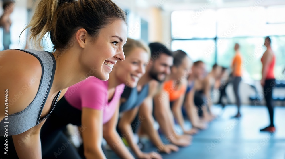 Group of enthusiastic people engaging in a fitness class with smiles and determination highlighting a positive community : Generative AI Group of enthusiastic people engaging in a fitness class with smiles and determination highlighting a positive community : Generative AI