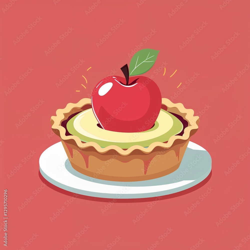 apple pie on plain red background childish style illustration apple pie on plain red background childish style illustration