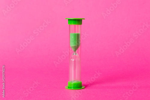 hourglass on the table, sand clock as time passing concept for business deadline, copy space