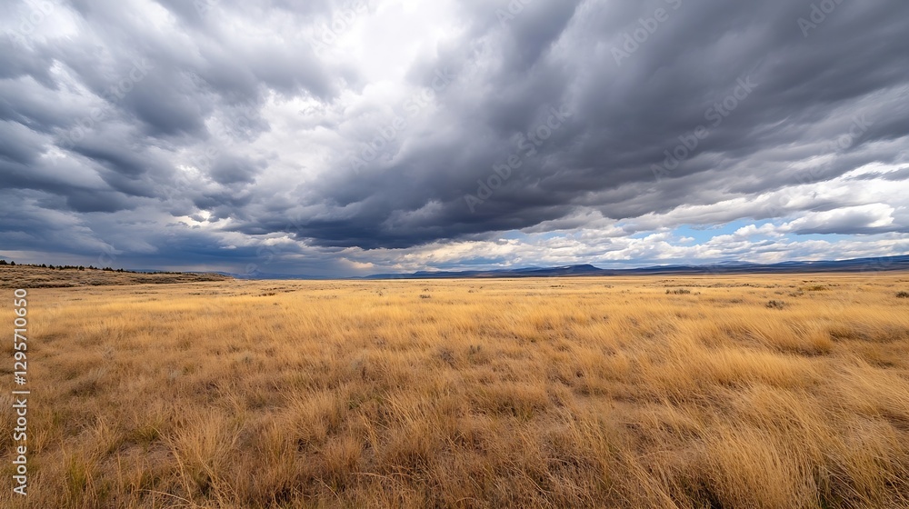 Vast Open Prairie Landscape with Dramatic Clouds Overhead Ideal for Nature and Travel Imagery : Generative AI Vast Open Prairie Landscape with Dramatic Clouds Overhead Ideal for Nature and Travel Imagery : Generative AI