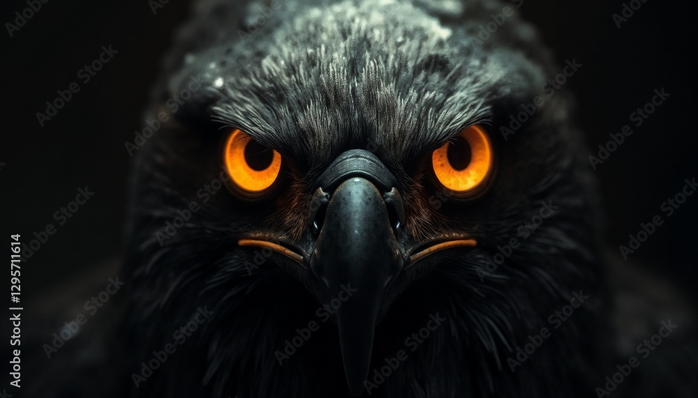 Naklejka premium Glowing eagle eyes piercing through dark abstract shadows with intense expression 