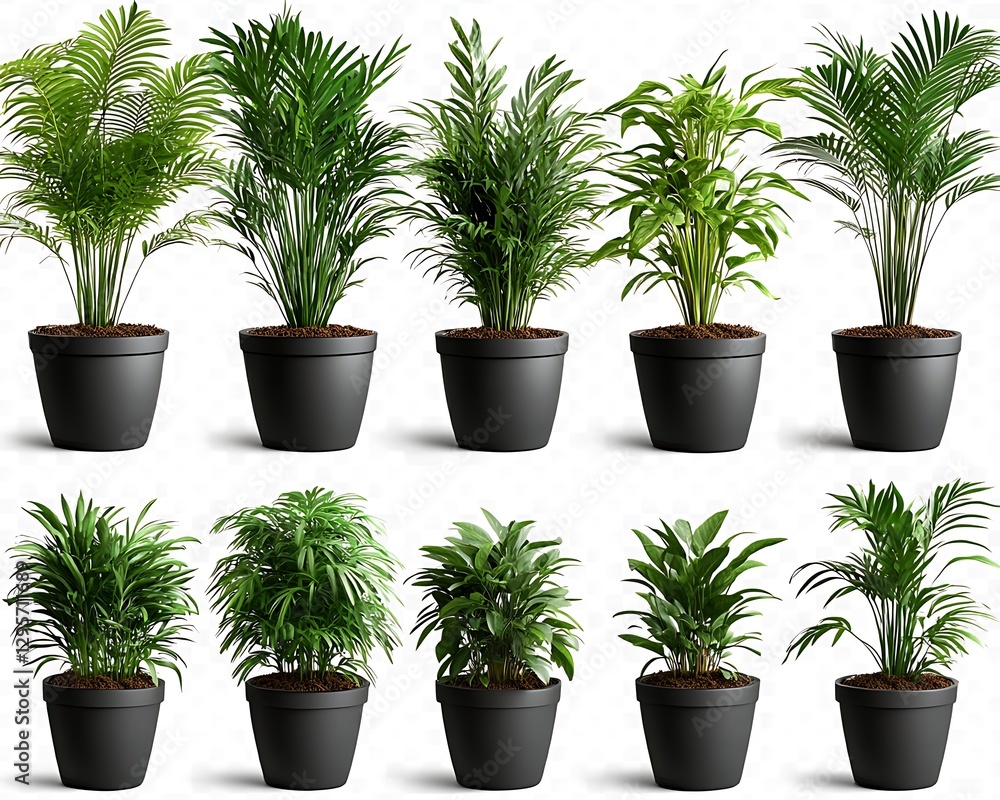 Fototapeta premium Assorted potted palm trees against white background