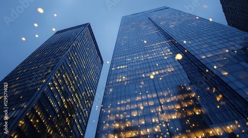 Wallpaper Mural Stunning view of tall skyscrapers illuminated with lights against a darkening sky in an urban environment : Generative AI Torontodigital.ca