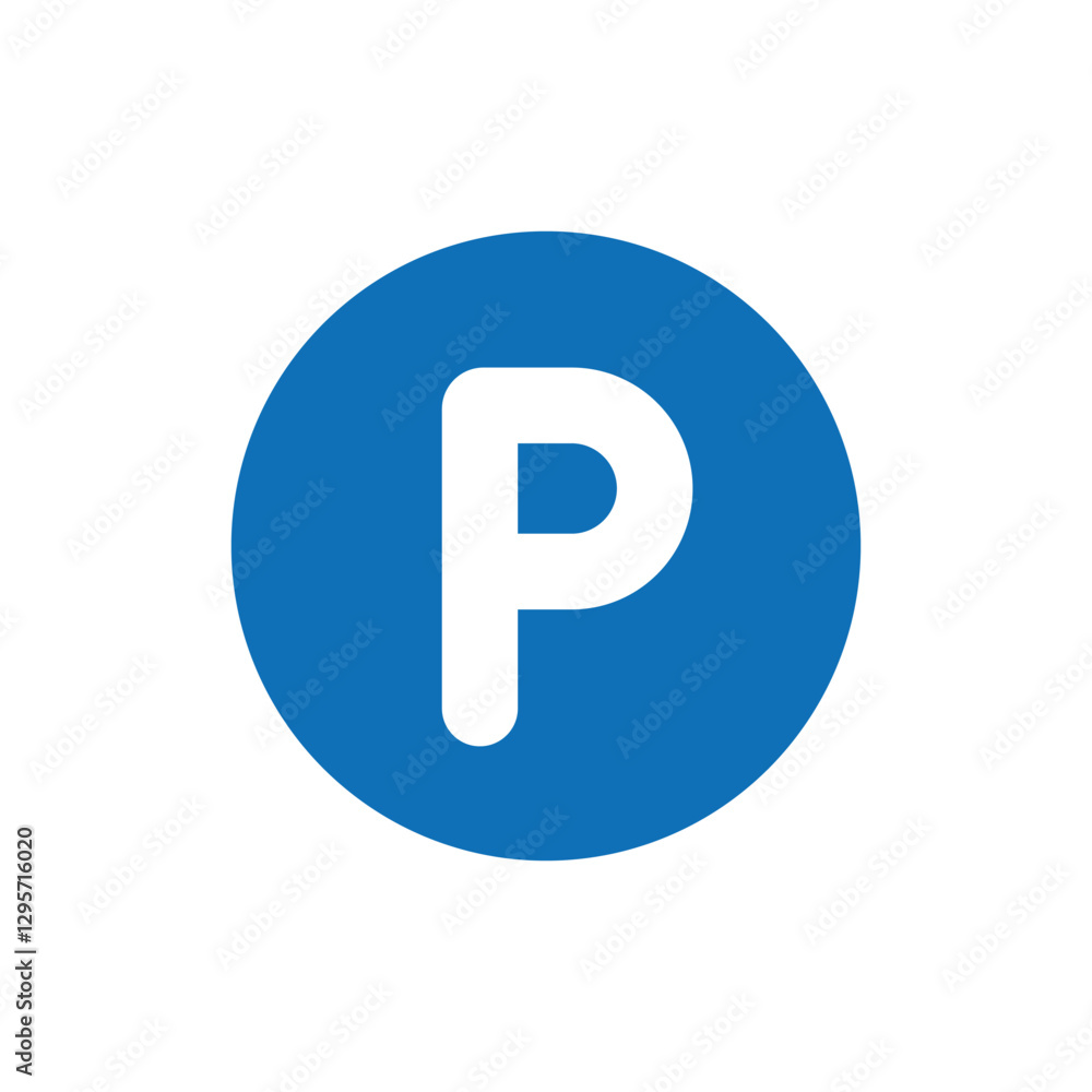 Parking sign icon on blue circle. Letter P symbol Parking sign icon on blue circle. Letter P symbol