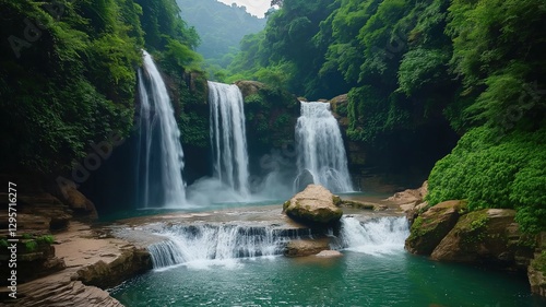 stunning waterfall cascading down the steep cliff