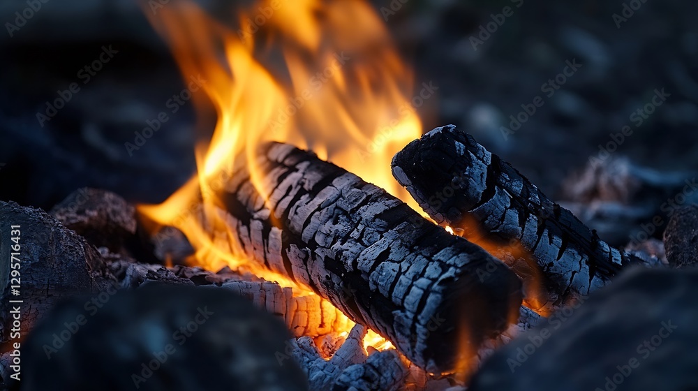 Intimate and Warm Glow of a Campfire with Logs Burning on a Dark Night : Generative AI Intimate and Warm Glow of a Campfire with Logs Burning on a Dark Night : Generative AI