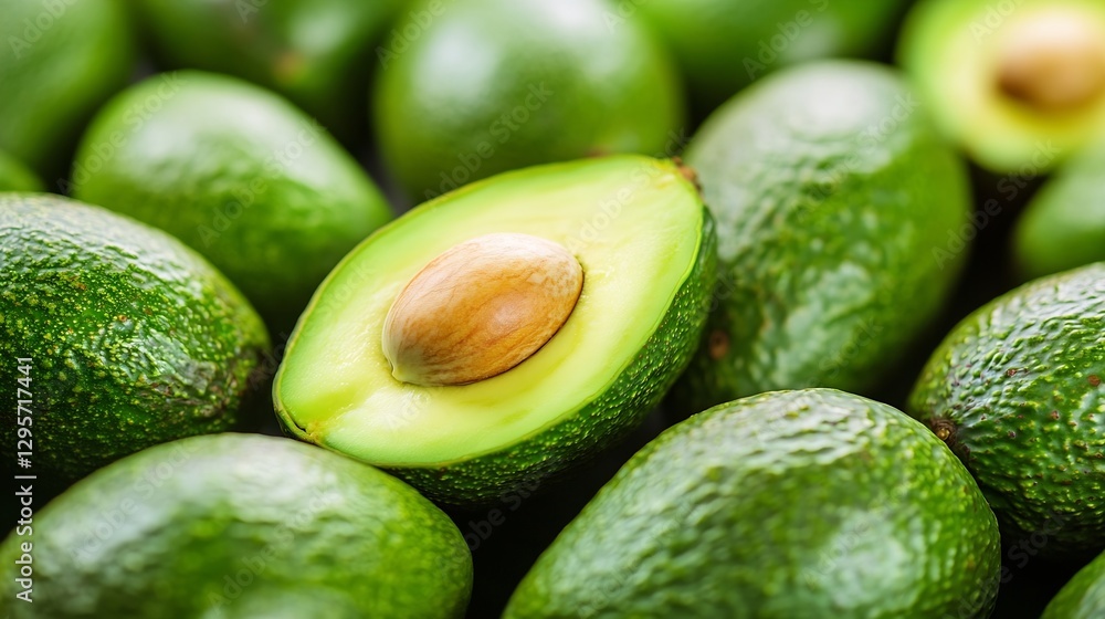 Fresh ripe avocados with rich green skin and visible seed perfect for healthy eating : Generative AI Fresh ripe avocados with rich green skin and visible seed perfect for healthy eating : Generative AI