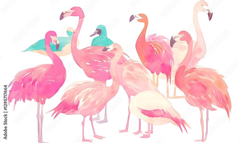 Fototapeta premium Tropical birds, watercolor drawing, Generative AI