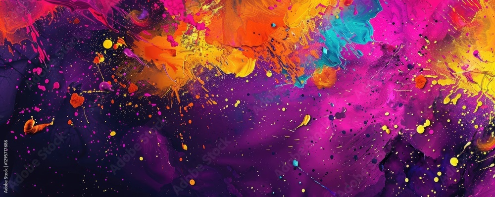 Fototapeta premium The abstract splash painting colored by vivid shade of oil color stained on the canvas express contemporary style from paint. Modern wallpaper brush vibrant watercolor with seamlessly pattern. AIG61.