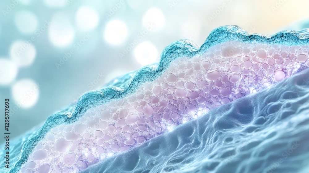 Naklejka premium Cross Section of Skin Cells Illuminated by Gentle Light