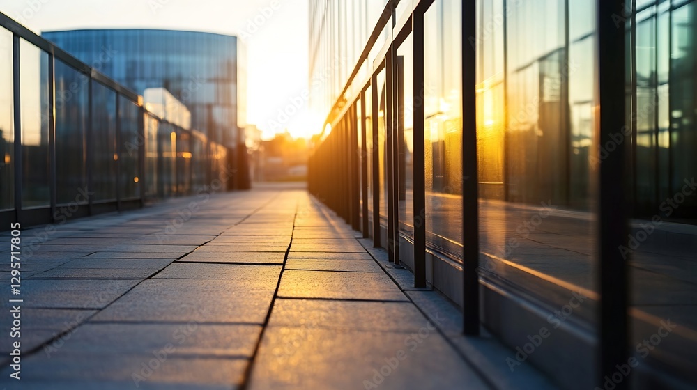 Fototapeta premium Beautiful Sunset Reflected on Glass Buildings Creating a Warm Evening Atmosphere : Generative AI