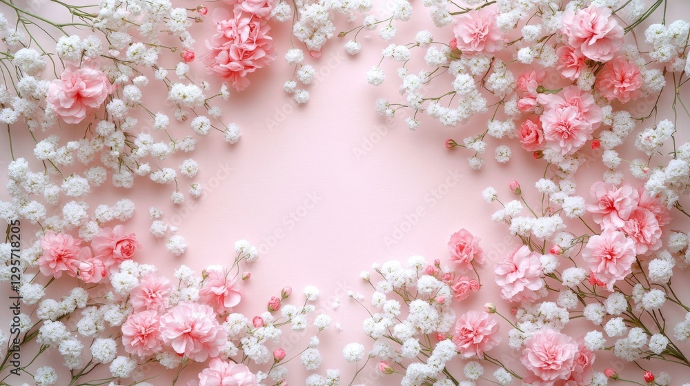 Fototapeta premium Delicate Spring Greeting Card Decorated with Pink Flowers