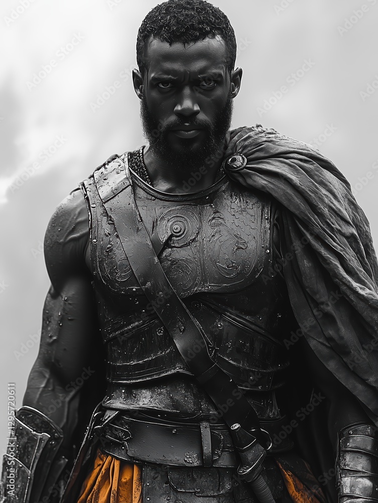 Fototapeta premium Monochrome Gladiator Against White Background