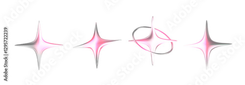 3D abstract chrome stars in metallic pink shades. Vector illustration