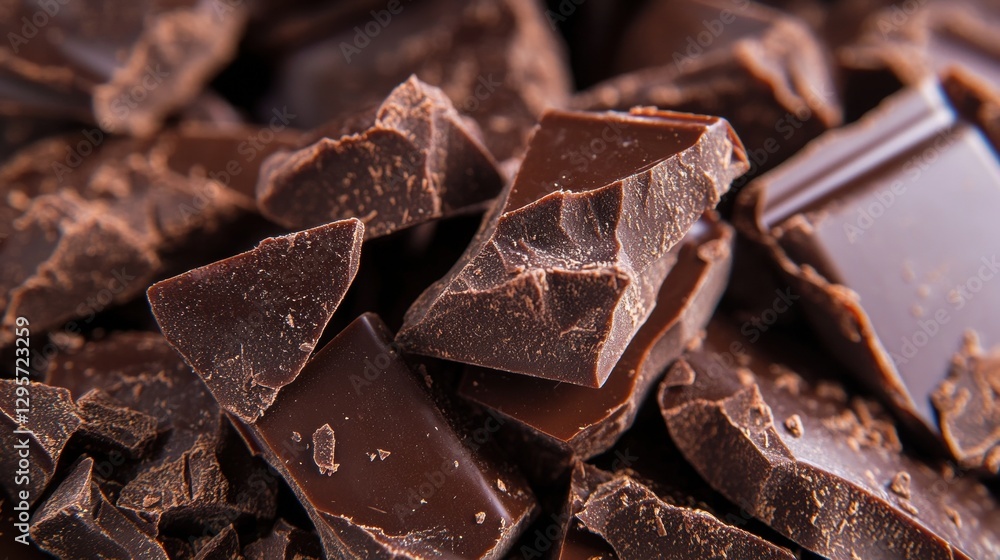 Chocolate bars broken into pieces, showing a rich, creamy texture in a close-up view. Chocolate bars broken into pieces, showing a rich, creamy texture in a close-up view.