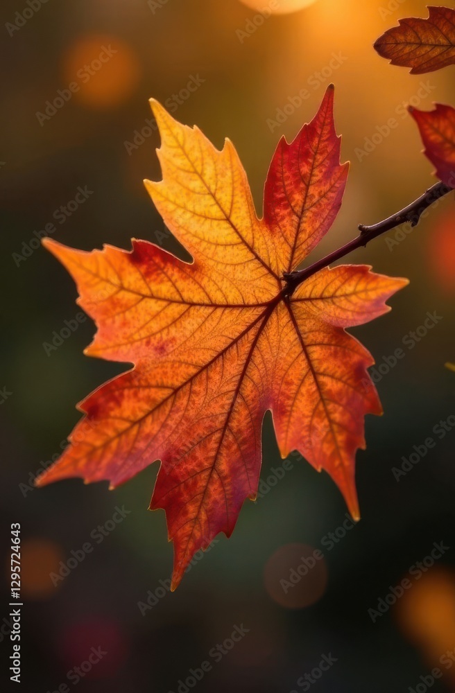 Vibrant maple leaf shining in golden hour sunlight during autumn Vibrant maple leaf shining in golden hour sunlight during autumn