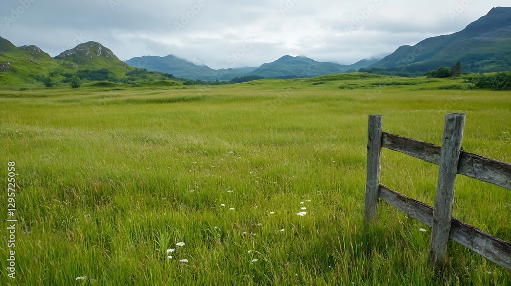 Beautiful Green Meadow with Mountains in the Background for Nature Lovers : Generative AI Beautiful Green Meadow with Mountains in the Background for Nature Lovers : Generative AI