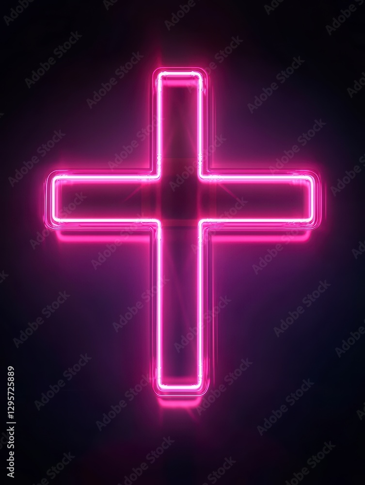 Neon Cross: Illuminated neon cross glows brightly against a dark backdrop, evoking feelings of faith and hope. Its radiant light signifies belief and spirituality. Neon Cross: Illuminated neon cross glows brightly against a dark backdrop, evoking feelings of faith and hope. Its radiant light signifies belief and spirituality.