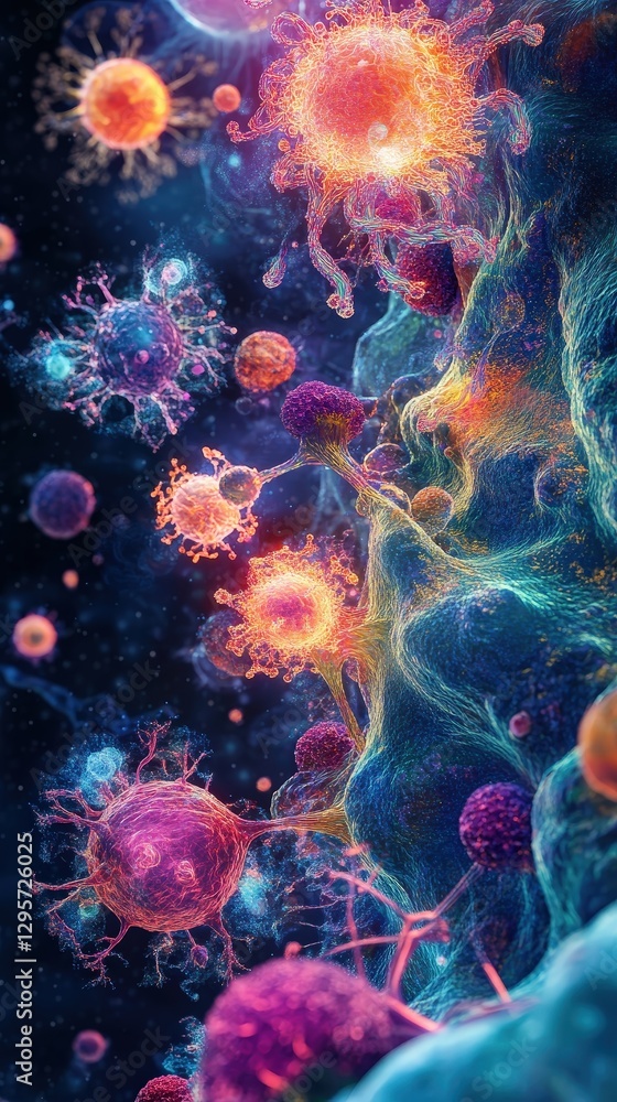 Obraz premium Colorful visualization of microscopic organisms.