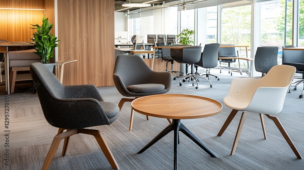 Fototapeta premium Contemporary Office Seating Arrangement in Bright and Open Space : Generative AI