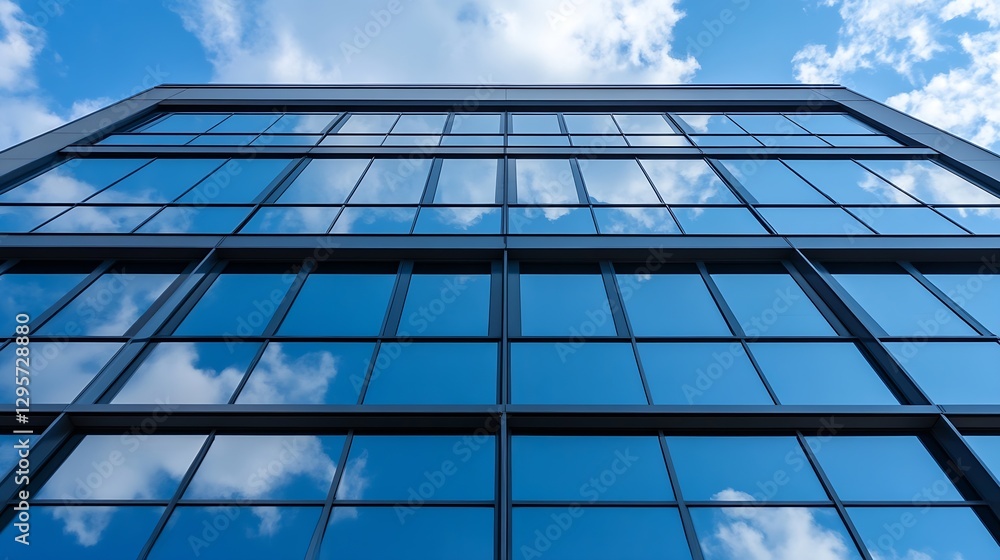Modern commercial building with glass facade reflecting clouds and sky : Generative AI Modern commercial building with glass facade reflecting clouds and sky : Generative AI