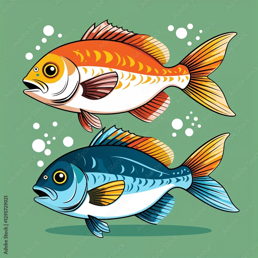 Naklejka premium fish on plain green background childish style illustration