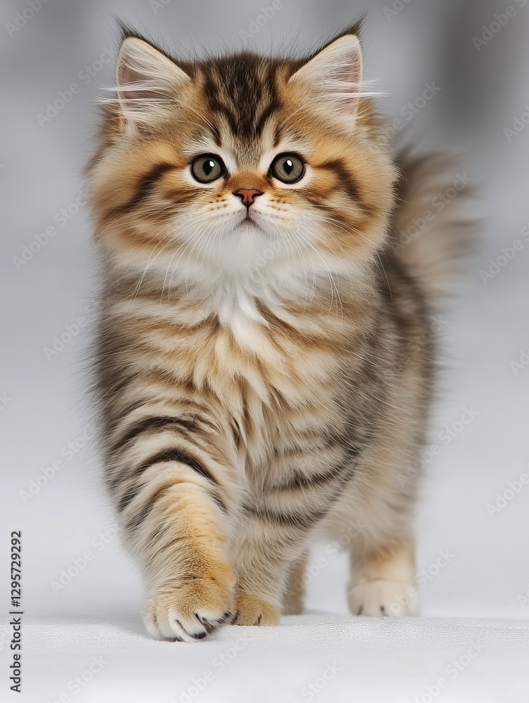 Obraz premium Adorable kitten walking, soft background, studio shot