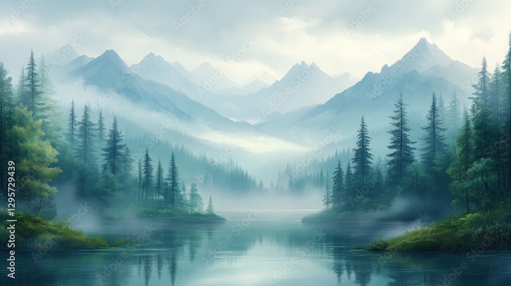 Misty Mountain Lake Landscape (1) Misty Mountain Lake Landscape (1)